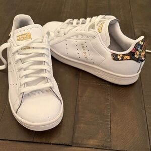 Adidas White and Gold Stan Smith Women's Athletic Shoes